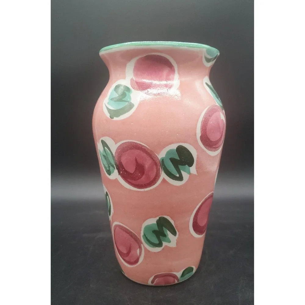 Vintage Fioriware Pottery Pink Red Cherry Ceramic Spring Decor Vase  Signed 9
